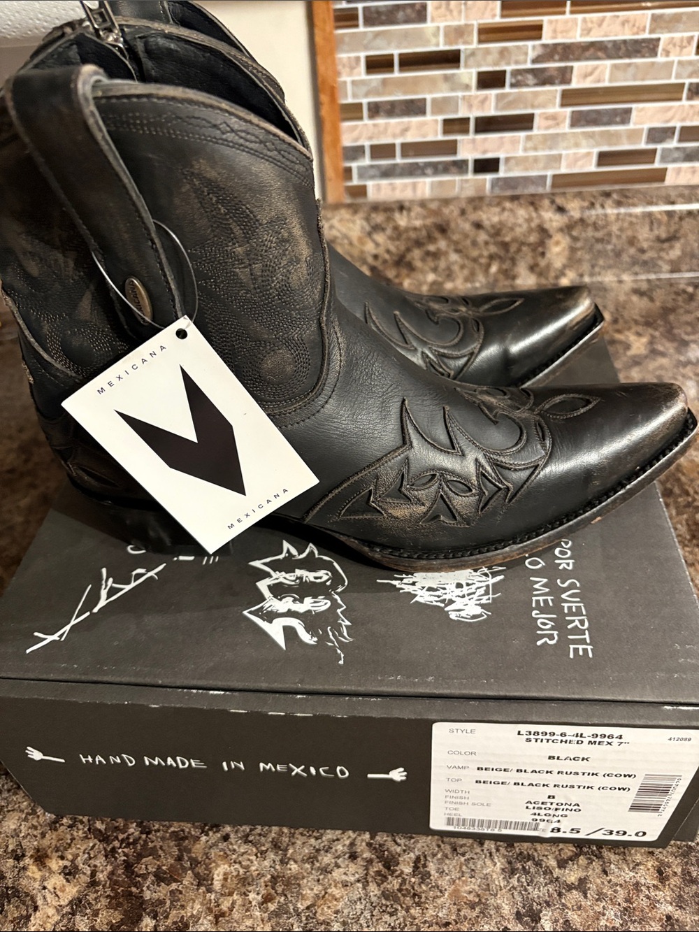 MEXICANA Black/Beige stitched Leather Boots